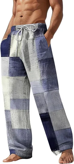 Men Casual Pants Funny Print Slacks Open Bottom Outdoor Vacation Pants Baggy Beach Straight Leg Trousers for Summer