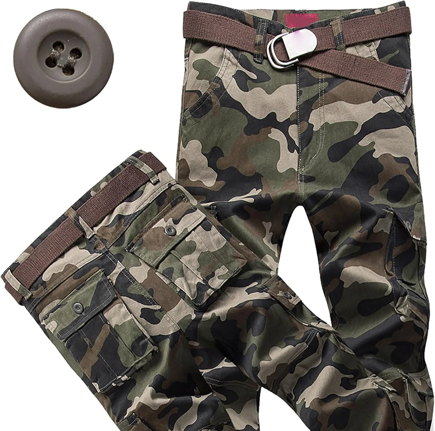 Men's Active Basic Fleece Joggers Overalls with Large Pockets Loose Soft Sweatpants Hiking Drawstring Tactical Pants