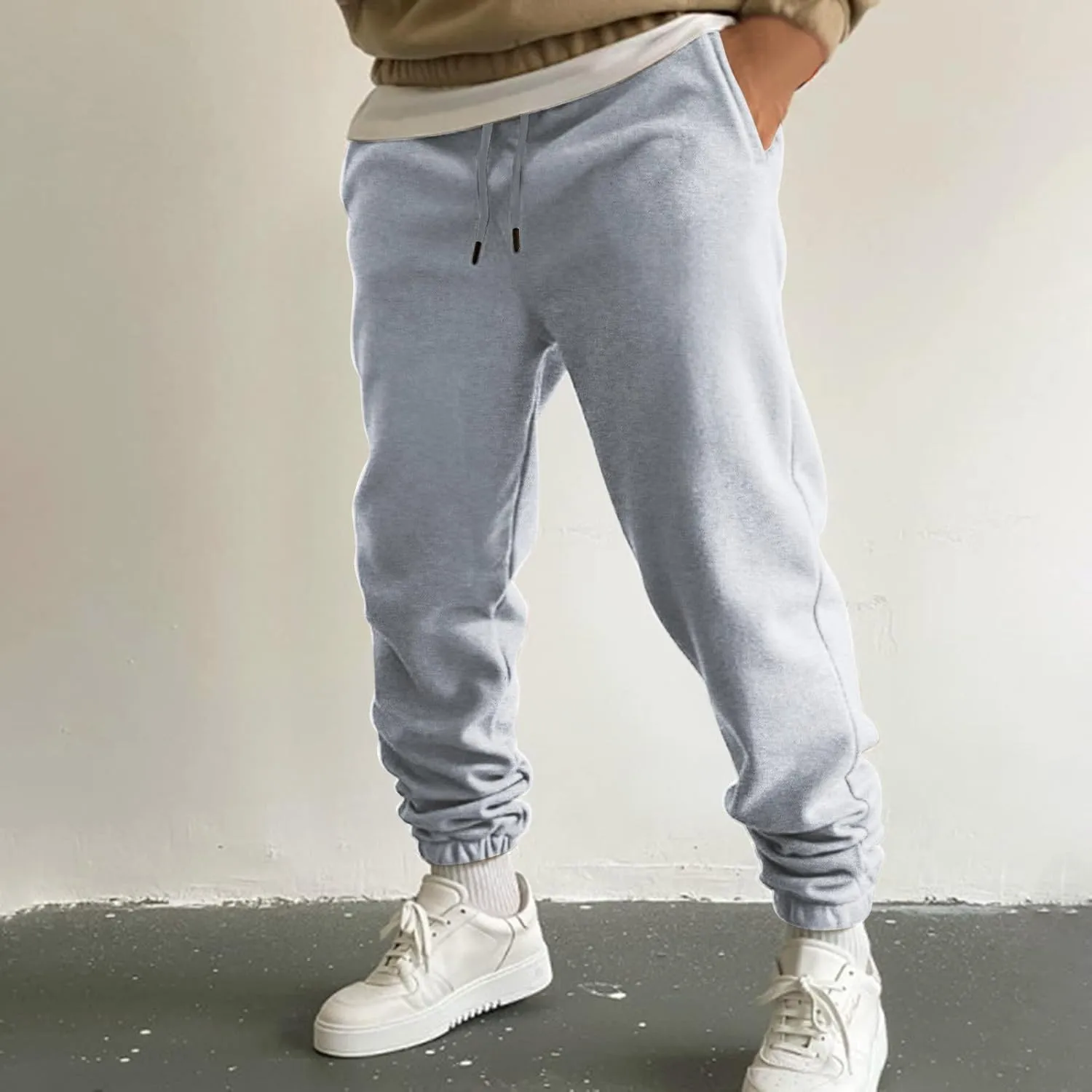 Mens Autumn and Winter High Street Fashion Leisure Pants Loose Fit Sports Trousers Solid Color Lace Up Joggers