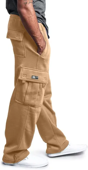 Mens Baggy Cargo Pants Elastic Waist Open Bottom Sweatpants Loose Fit Lightweight Hiking Work Pant Multi Pockets