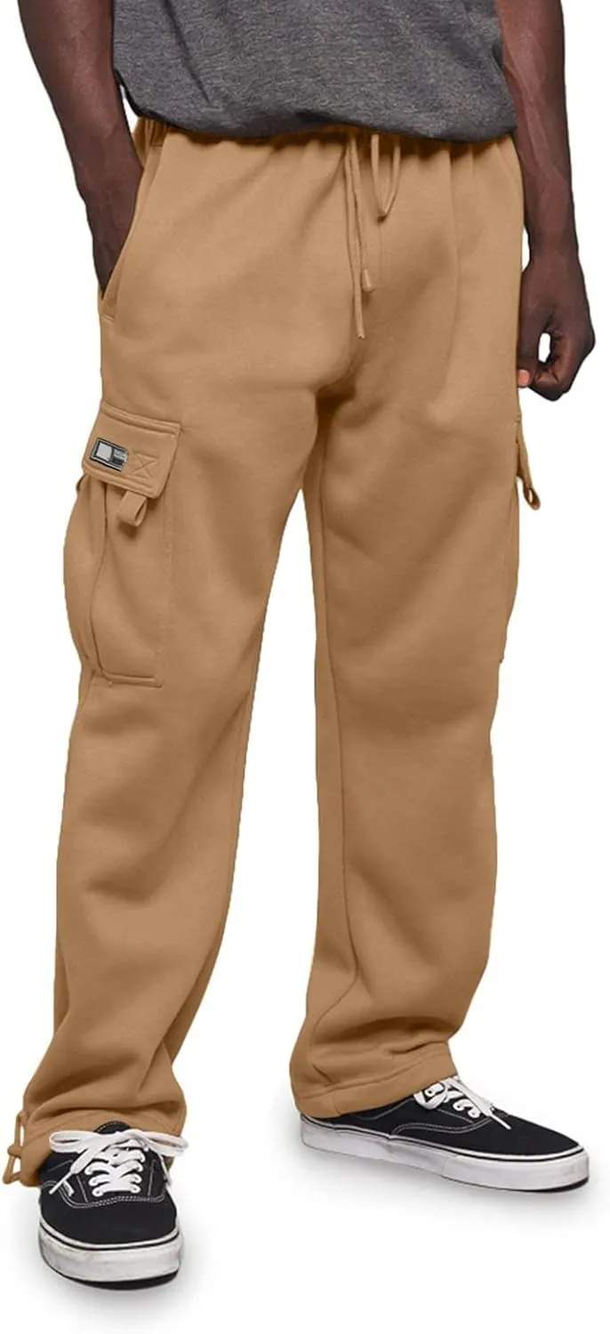 Mens Baggy Cargo Pants Elastic Waist Open Bottom Sweatpants Loose Fit Lightweight Hiking Work Pant Multi Pockets