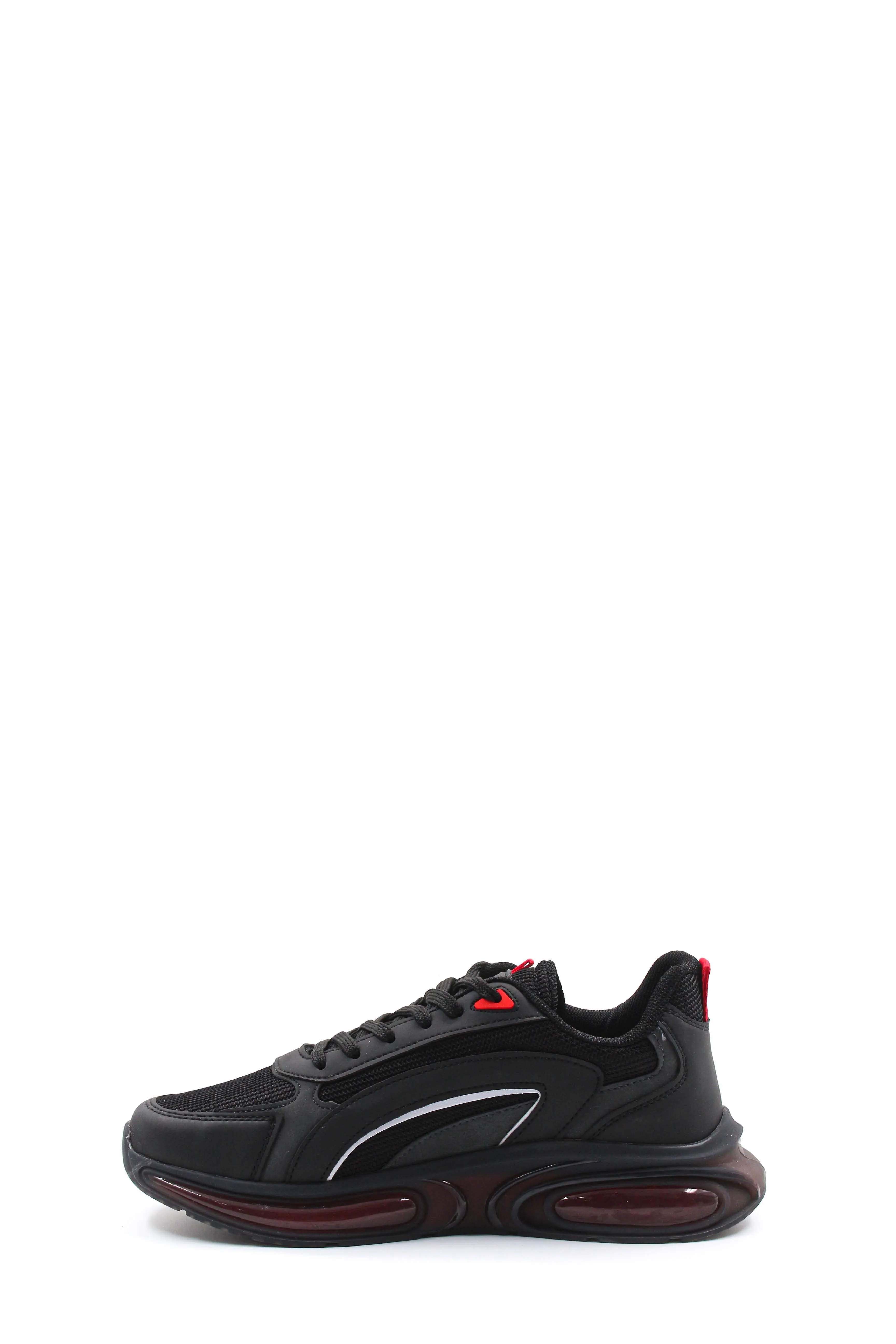 Men's Black Air Cushion Sneakers with Red Accents - Wessi
