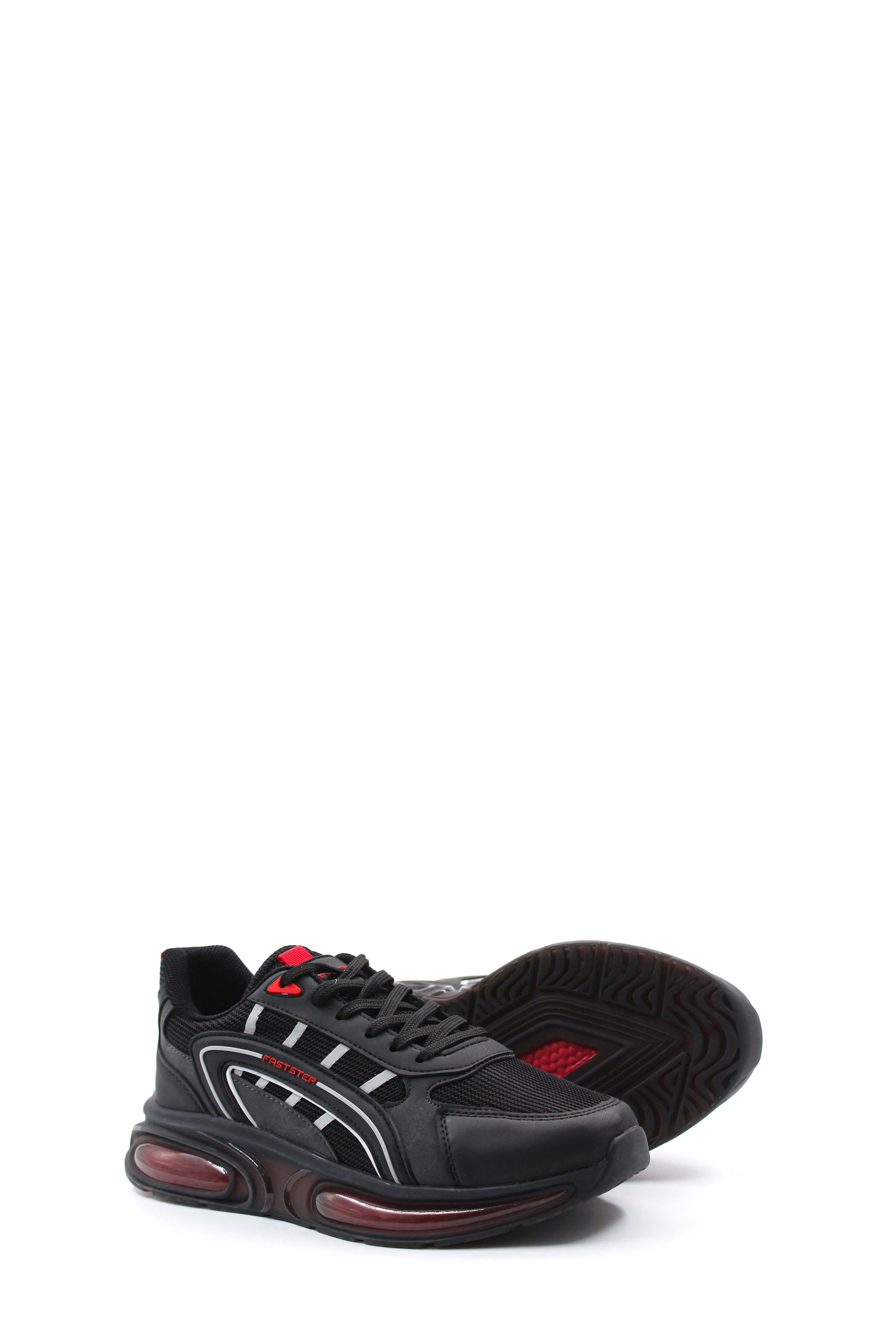 Men's Black Air Cushion Sneakers with Red Accents - Wessi