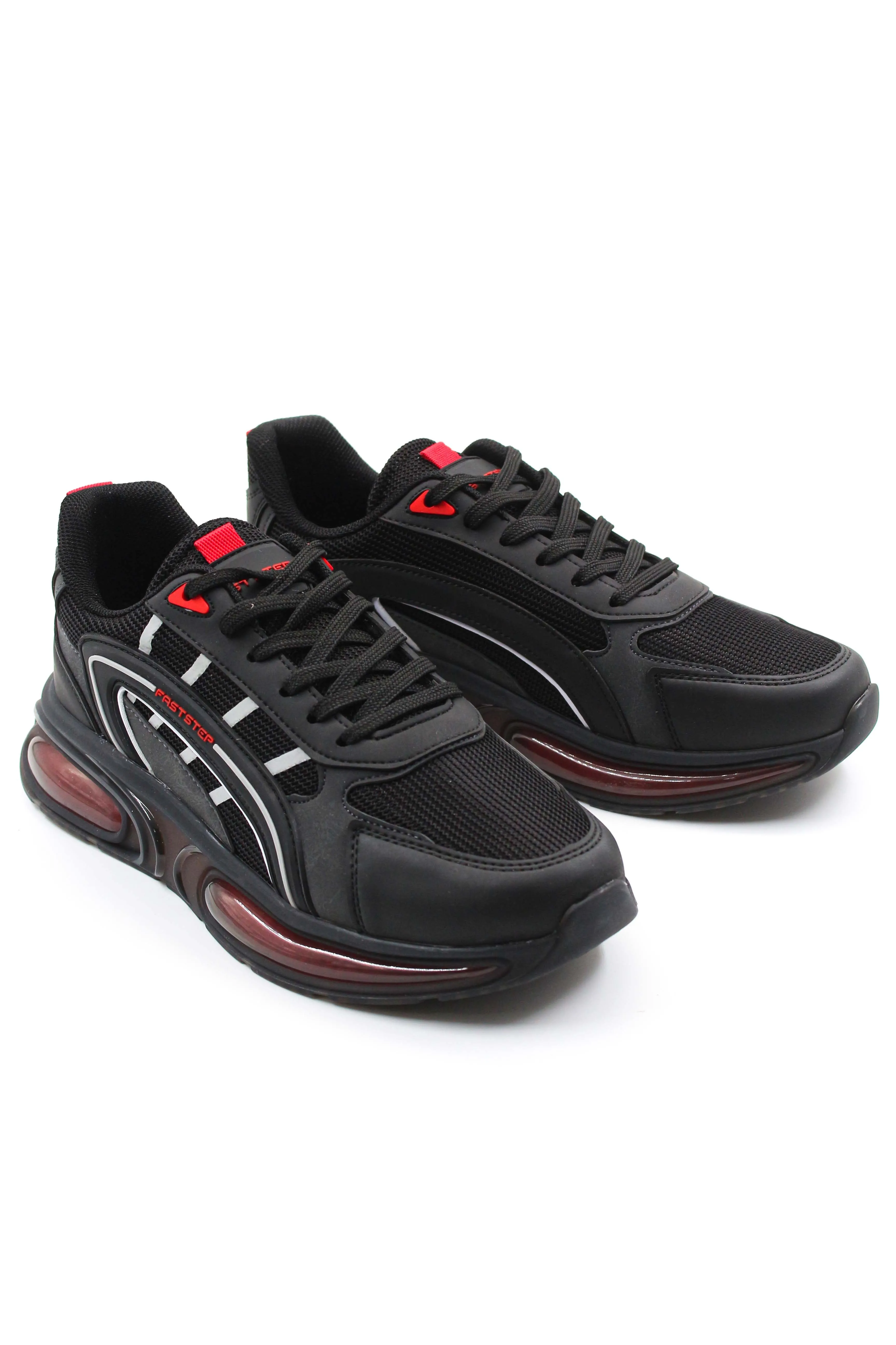 Men's Black Air Cushion Sneakers with Red Accents - Wessi