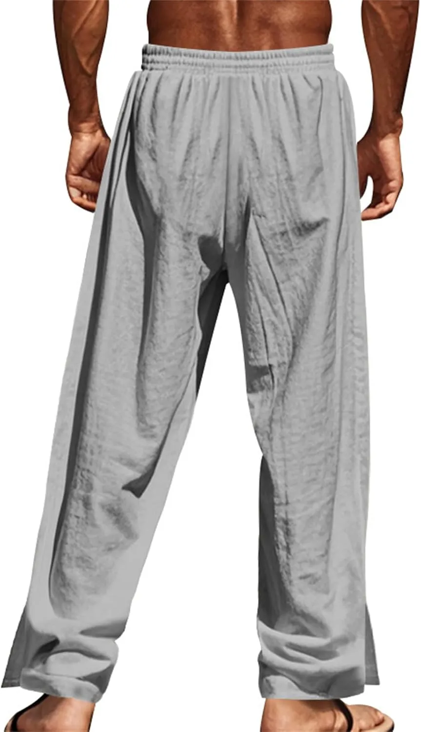Men's Button Straight Yoga Pants Side Snap Tear Away Pants 2025 Casual Linen Drawstring Baggy Sweatpants with Pockets