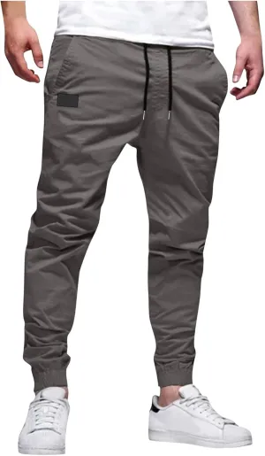 Mens Cargo Joggers Pants Casual Twill Chino Cotton Elastic Drawstring Outdoor Hiking Sweatpants Pants