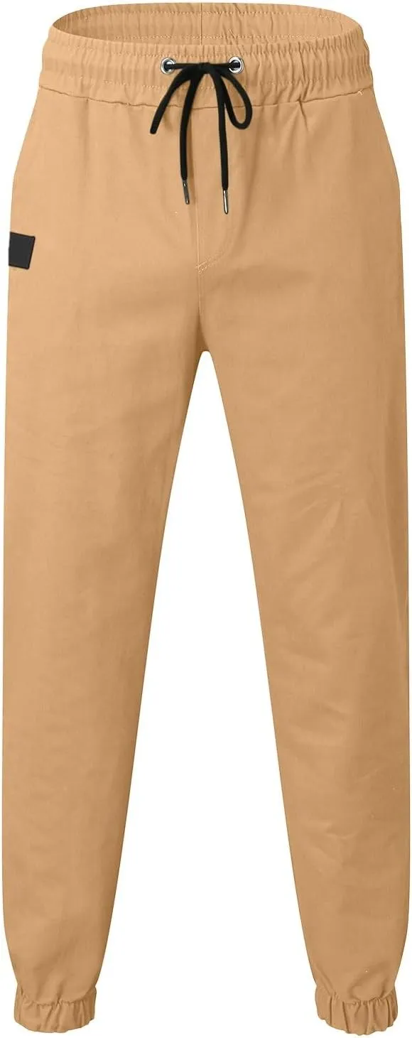Mens Cargo Joggers Pants Casual Twill Chino Cotton Elastic Drawstring Outdoor Hiking Sweatpants Pants