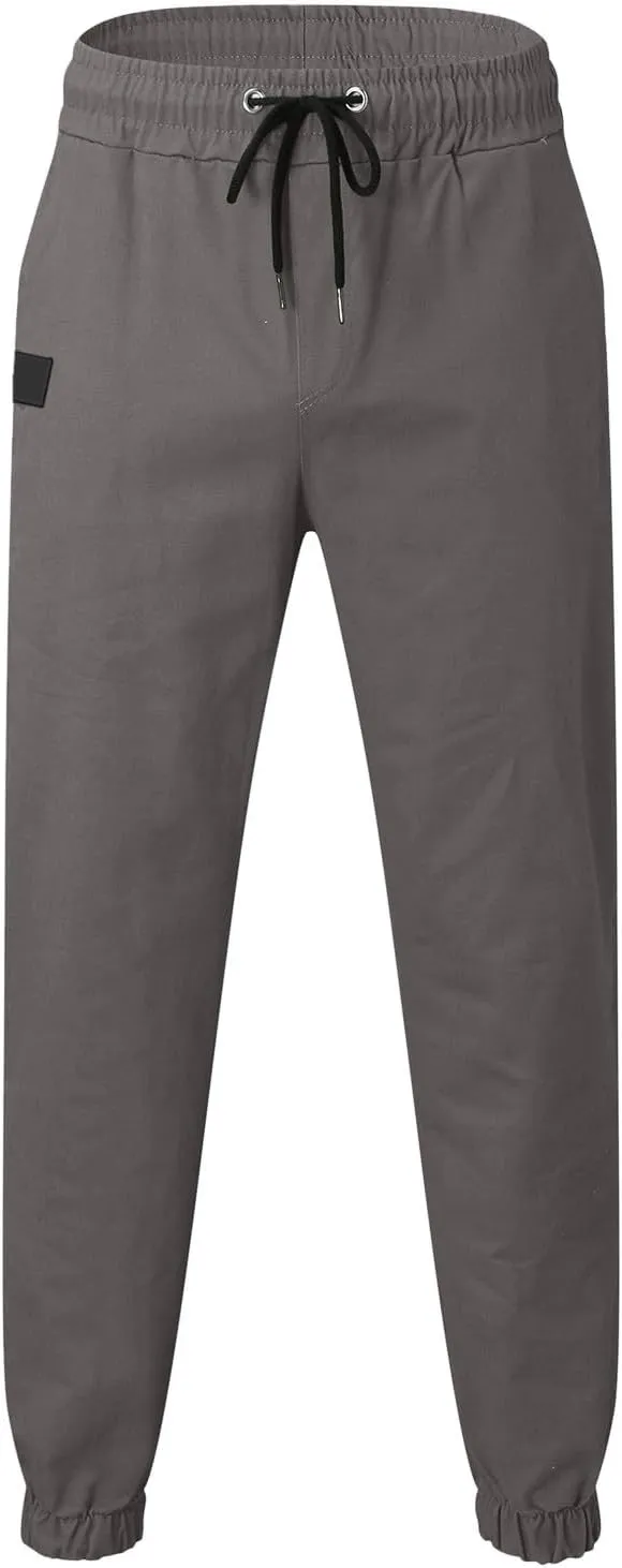 Mens Cargo Joggers Pants Casual Twill Chino Cotton Elastic Drawstring Outdoor Hiking Sweatpants Pants