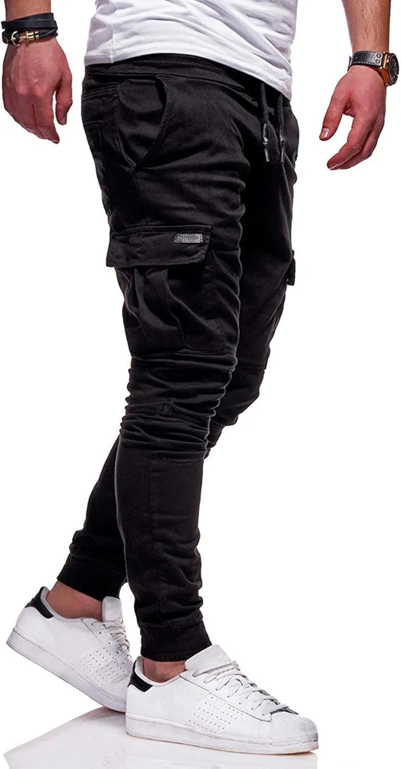 Mens Cargo Pants Casual Elastic Waist Joggers Sweatpants Slim Fit Workout Athletic Fashion Trousers for Mens