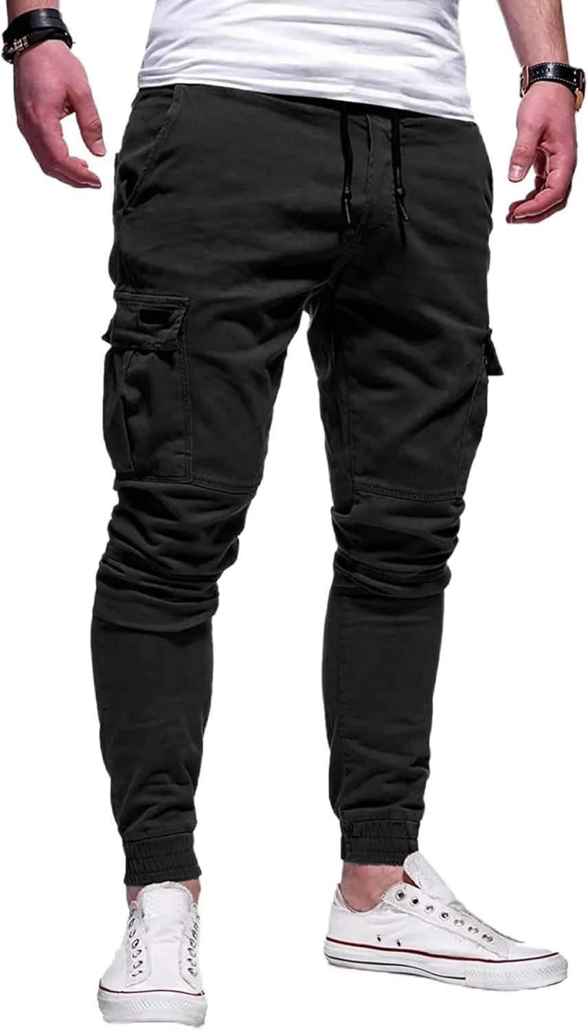 Mens Cargo Pants Casual Elastic Waist Joggers Sweatpants Slim Fit Workout Athletic Fashion Trousers for Mens