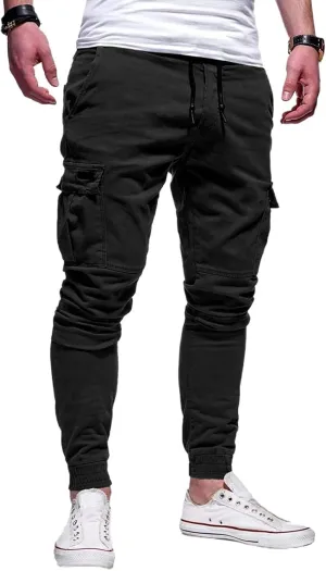 Mens Cargo Pants Casual Elastic Waist Joggers Sweatpants Slim Fit Workout Athletic Fashion Trousers for Mens