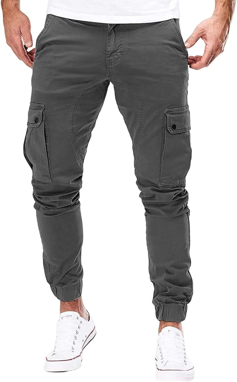 Mens Cargo Pants Vintage Joggers Slim Fit Stretch Sweatpants Trendy Streetwear Tactical Trousers with Multi Pockets