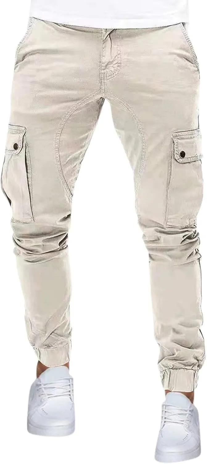 Mens Cargo Pants Vintage Joggers Slim Fit Stretch Sweatpants Trendy Streetwear Tactical Trousers with Multi Pockets