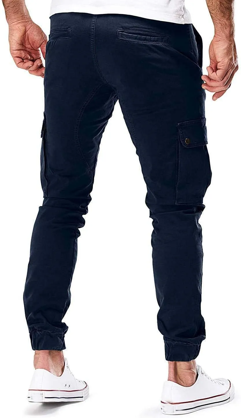 Mens Cargo Pants Vintage Joggers Slim Fit Stretch Sweatpants Trendy Streetwear Tactical Trousers with Multi Pockets