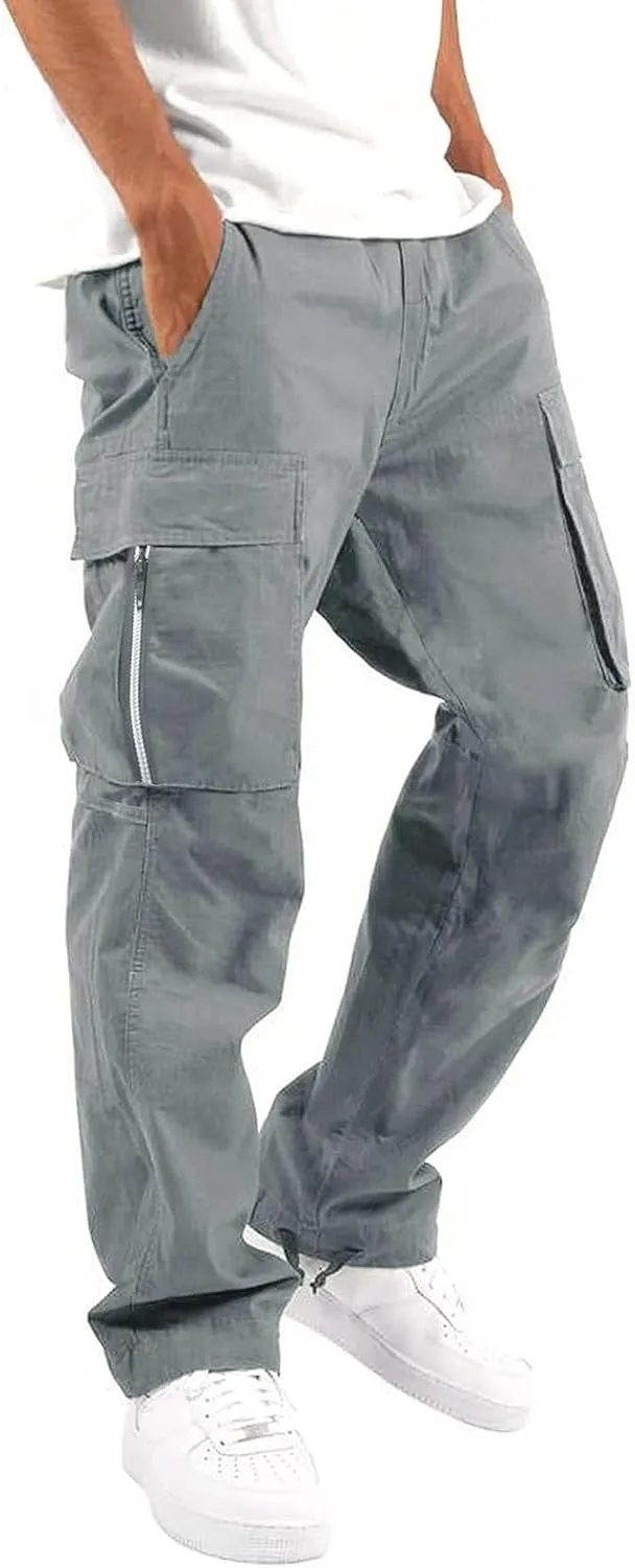 Men's Cargo Pants with Pockets Hat Multi Woven Pocket Foot Rope Solid Pants Gear Men's Hiking Tactical Sweatpants