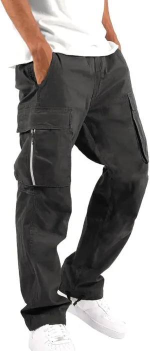Men's Cargo Pants with Pockets Hat Multi Woven Pocket Foot Rope Solid Pants Gear Men's Hiking Tactical Sweatpants