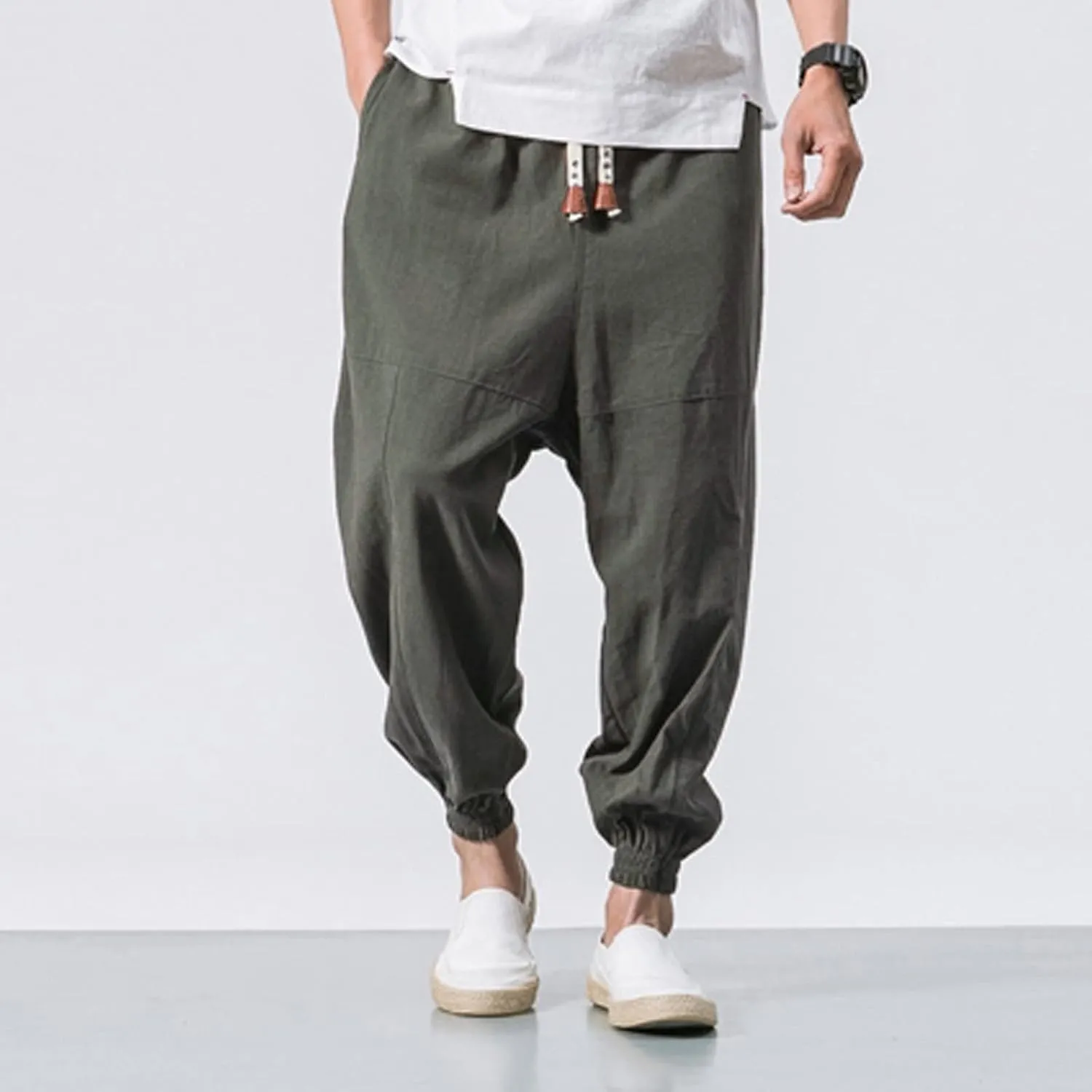 Men's Cargo Sweatpants Pants Mid Trousers Solid Cotton Casual Drawstring Men Elastic Waist with Pockets Athletic