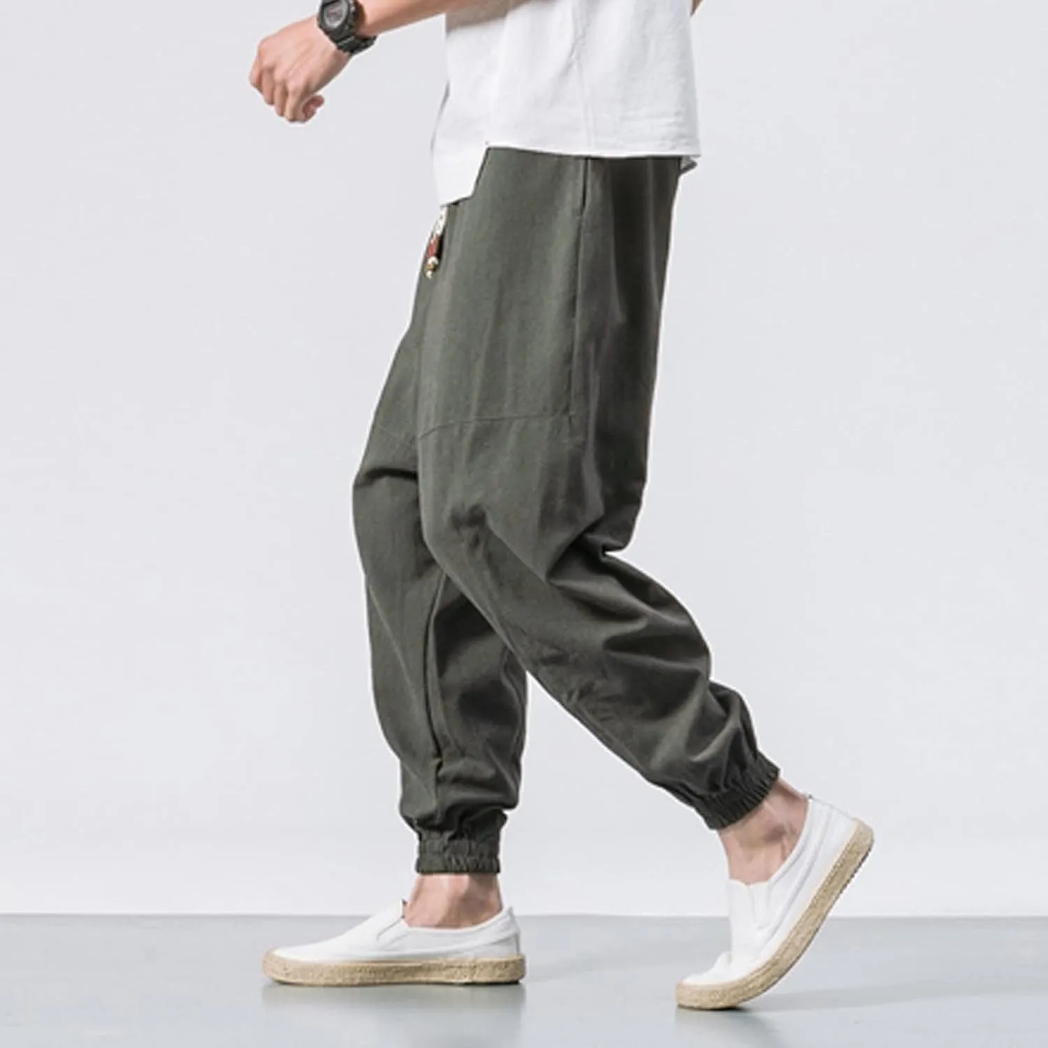 Men's Cargo Sweatpants Pants Mid Trousers Solid Cotton Casual Drawstring Men Elastic Waist with Pockets Athletic