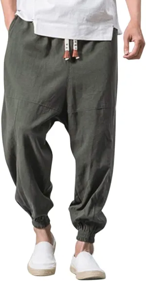 Men's Cargo Sweatpants Pants Mid Trousers Solid Cotton Casual Drawstring Men Elastic Waist with Pockets Athletic