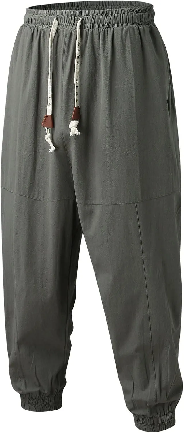 Men's Cargo Sweatpants Pants Mid Trousers Solid Cotton Casual Drawstring Men Elastic Waist with Pockets Athletic