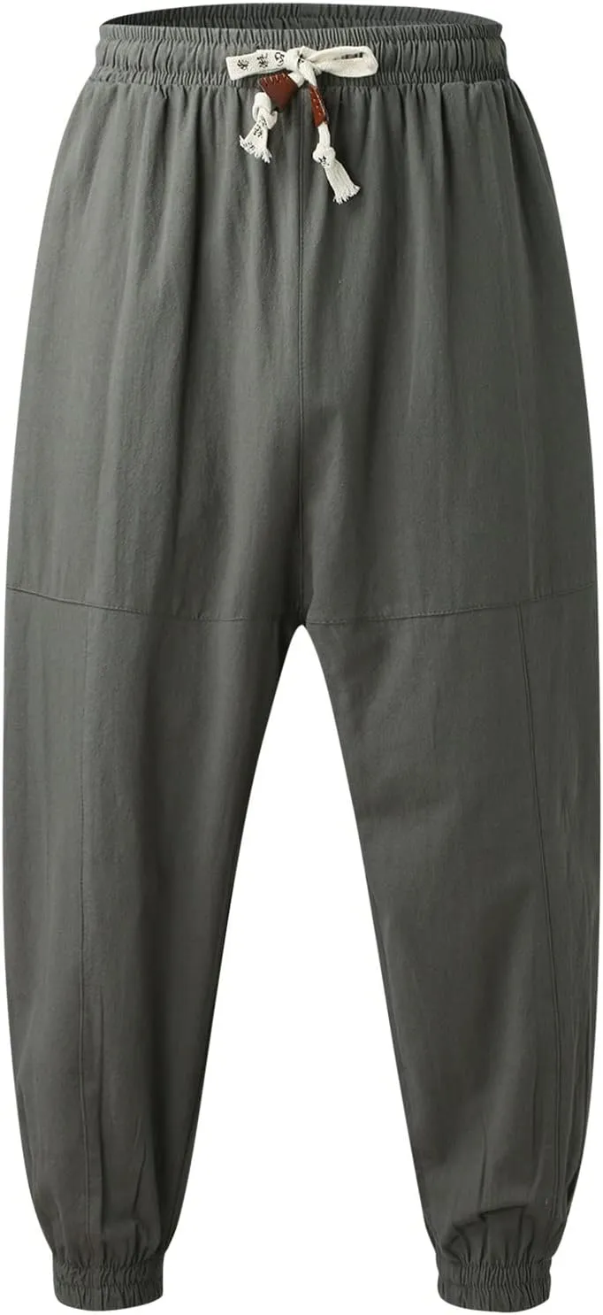Men's Cargo Sweatpants Pants Mid Trousers Solid Cotton Casual Drawstring Men Elastic Waist with Pockets Athletic