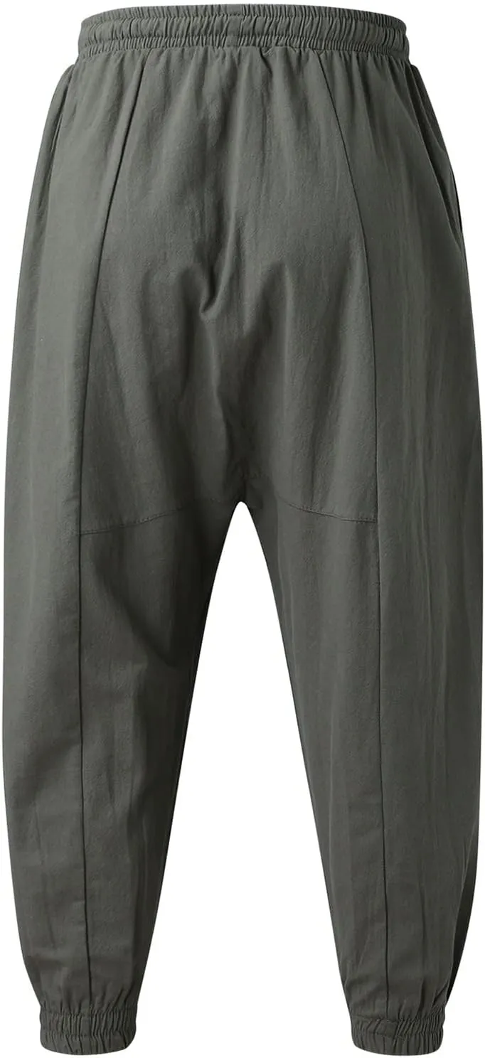 Men's Cargo Sweatpants Pants Mid Trousers Solid Cotton Casual Drawstring Men Elastic Waist with Pockets Athletic