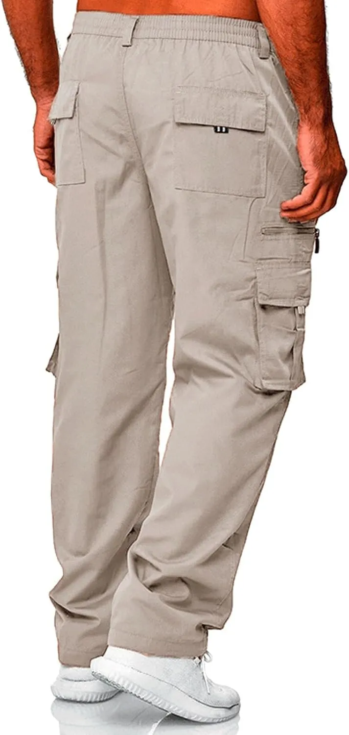 Men's Cargo Work Pants, Straight Leg Zipper Joggers Pants, Sports Fitness Casual Tactical Trousers with Muilt Pockets