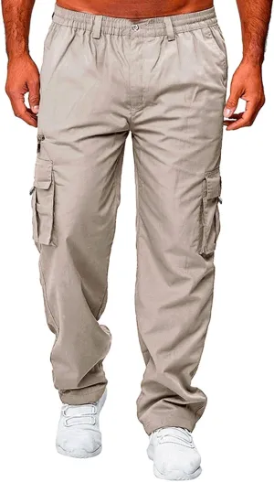 Men's Cargo Work Pants, Straight Leg Zipper Joggers Pants, Sports Fitness Casual Tactical Trousers with Muilt Pockets