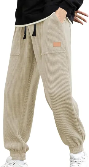 Men's Casual Corduroy Sweatpants Loose Fit Drawstring Elastic Waist Jogger Pants Baggy Sport Cargo Pants with Pockets