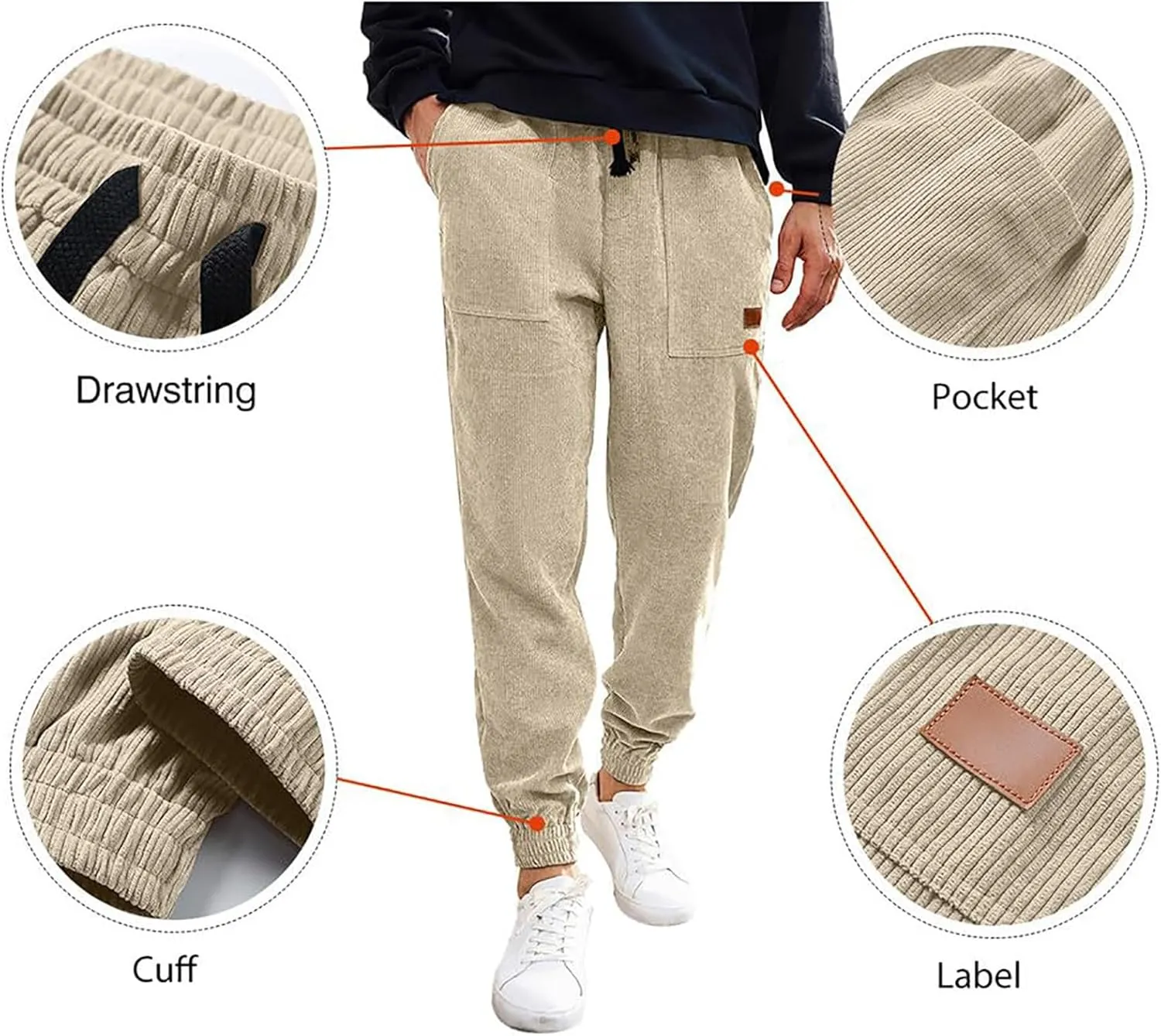 Men's Casual Corduroy Sweatpants Loose Fit Drawstring Elastic Waist Jogger Pants Baggy Sport Cargo Pants with Pockets