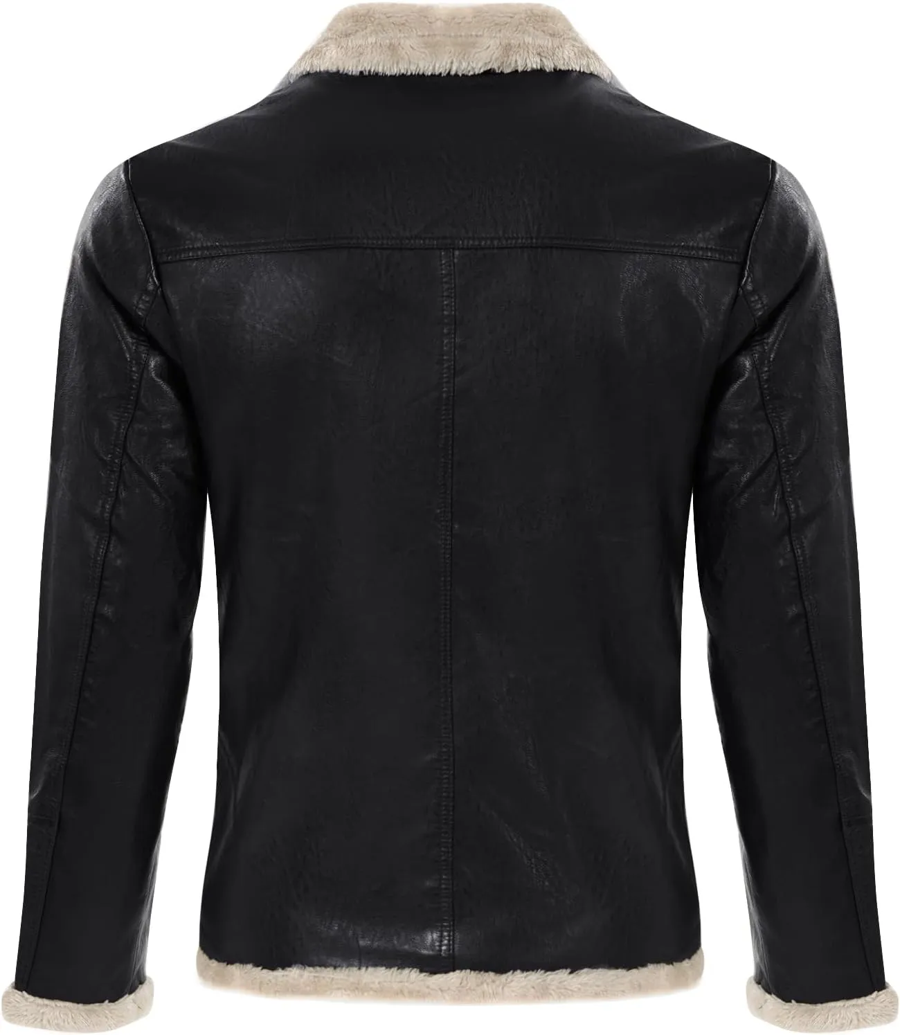 Men's Casual Faux Leather Zip Up Long Sleeve Bomber Jacket Fashion Suede Sherpa Jacket Aviator PU Coat with Pockets