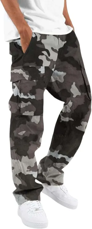 Mens Casual Joggers Pants Men's Winter Street Casual Sports Multi Pocket Up Solid Color Open Bottom Running