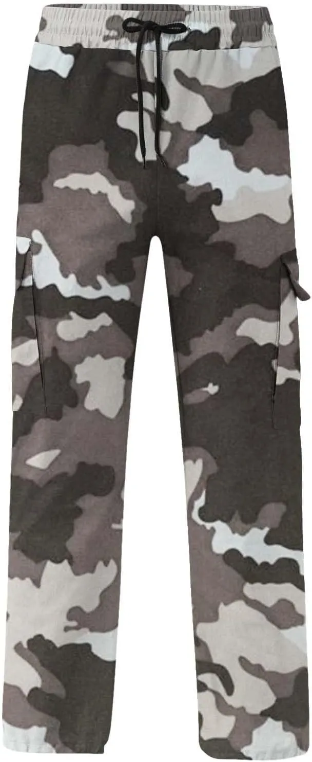 Mens Casual Joggers Pants Men's Winter Street Casual Sports Multi Pocket Up Solid Color Open Bottom Running