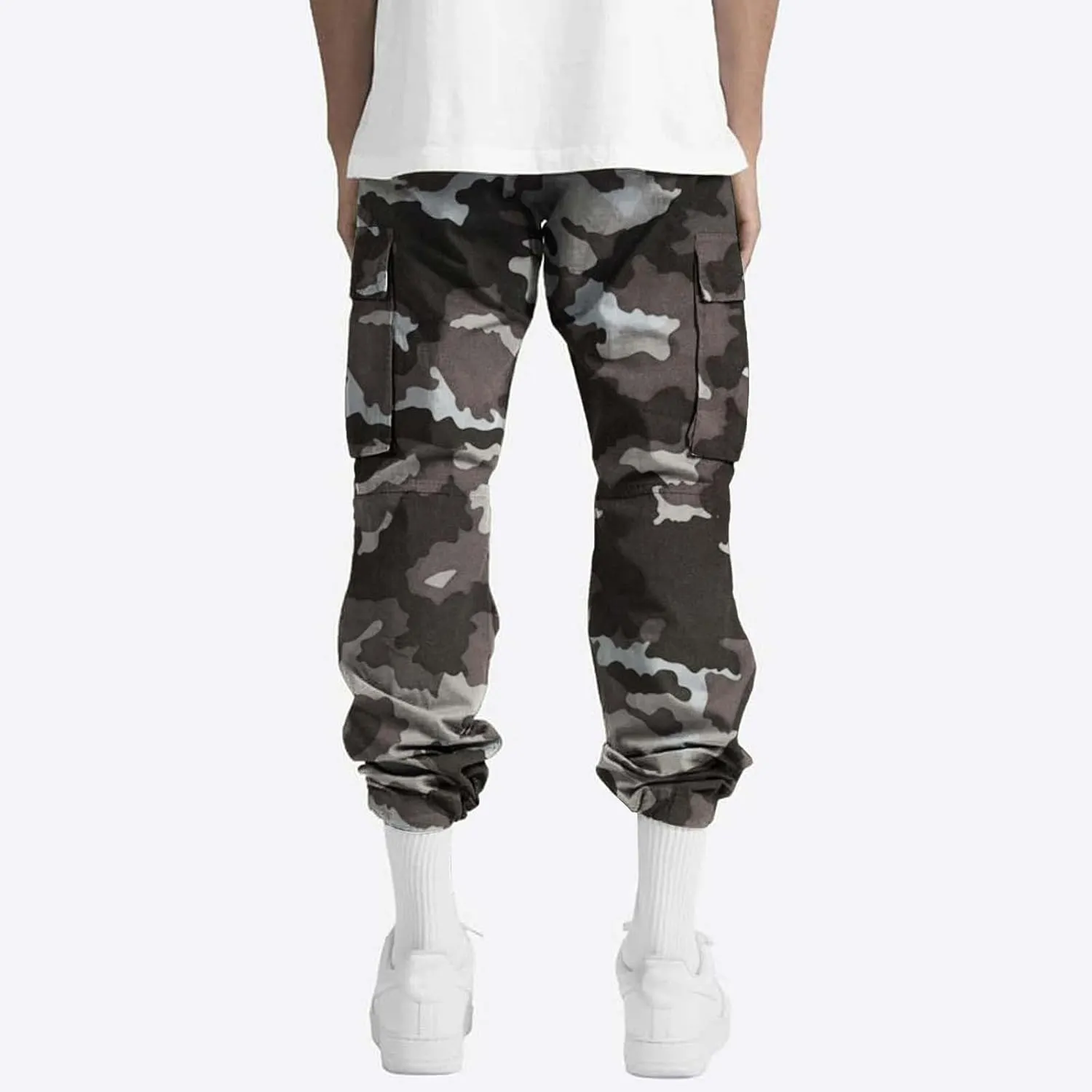 Mens Casual Joggers Pants Men's Winter Street Casual Sports Multi Pocket Up Solid Color Open Bottom Running