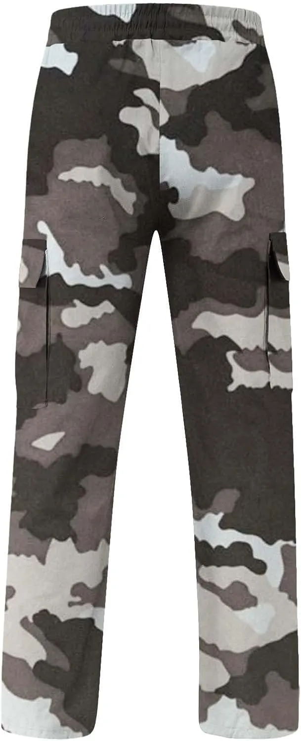 Mens Casual Joggers Pants Men's Winter Street Casual Sports Multi Pocket Up Solid Color Open Bottom Running