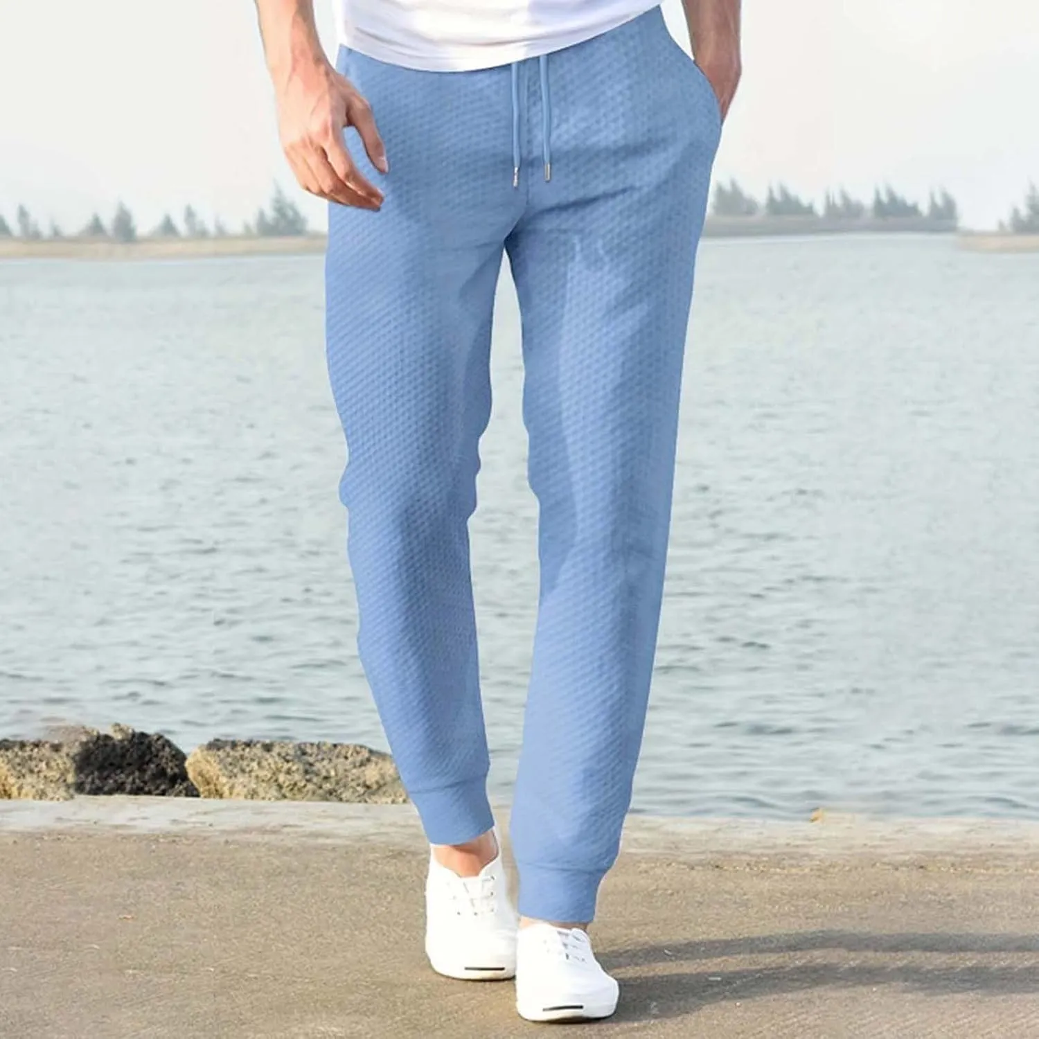 Mens Casual Jpggers Pants Slim Fit 2024 Straight Leg Sweatpants with Pockets Drawstring Waist Home Lounge Trousers