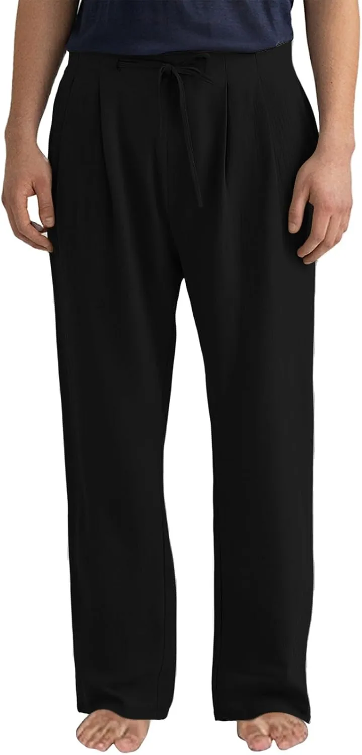 Mens Casual Linen Pants Plus Size Lightweight Beach Vacation Pants Solid Straight Slacks Drawstring Elastic Trousers