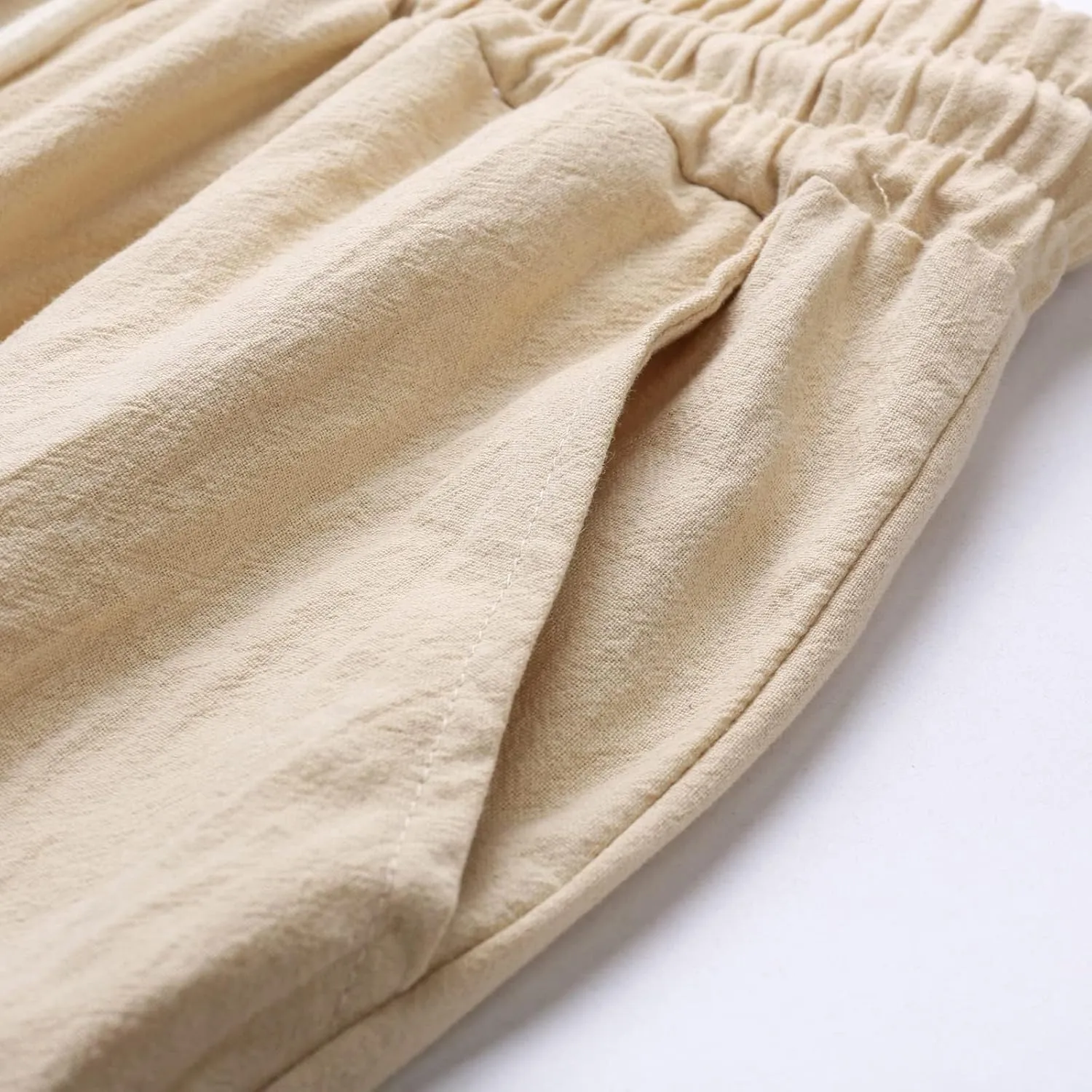 Men's Casual Pants Linen Relaxed Lightweight Casual Trousers Wide Leg Breathable Drawstring Waist Summer Beach Pant