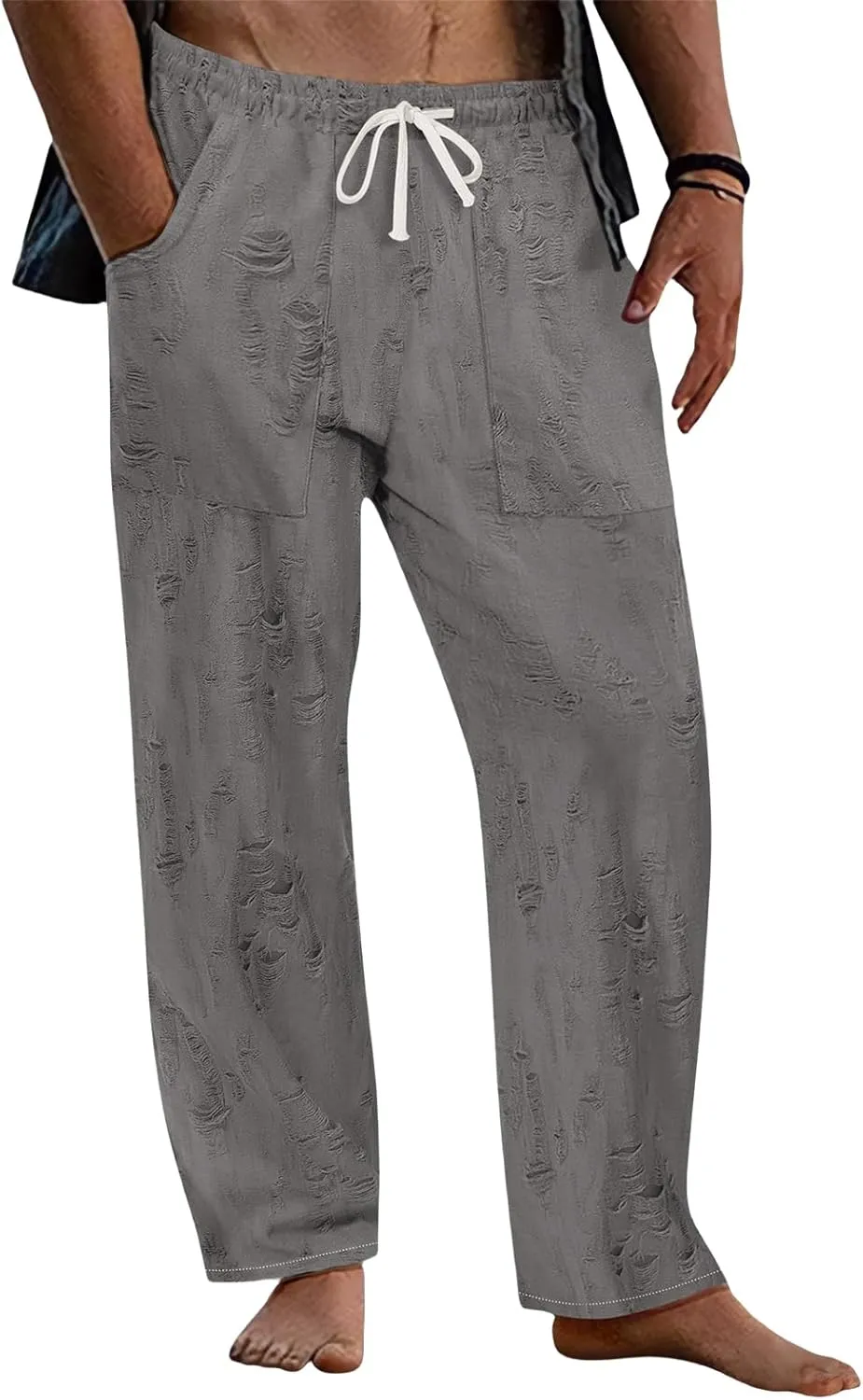 Mens Casual Pants Stretch Drawstring Elastic Waist Classic Loose Lightweight Solid Trousers Work Outdoor Sweatpants