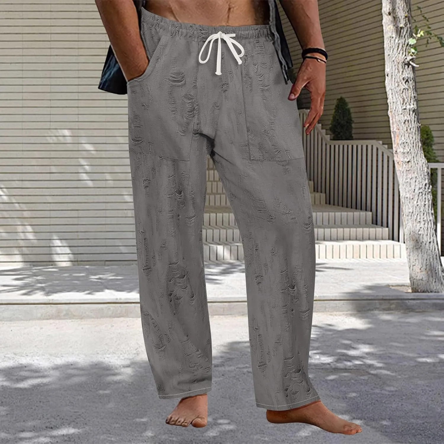 Mens Casual Pants Stretch Drawstring Elastic Waist Classic Loose Lightweight Solid Trousers Work Outdoor Sweatpants