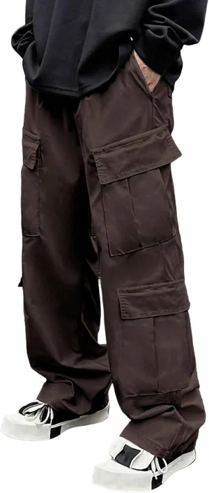 Men's Casual Work Pants with Buttons Multi-Pocket Straight Fit Pants