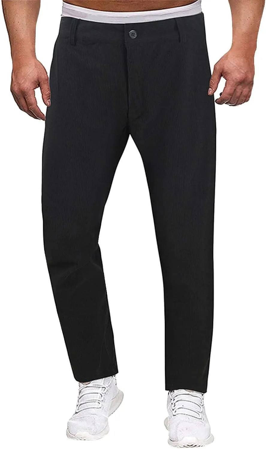 Mens Corduroy Pants Slim Fit Straight Leg Spring Casual Warm Up Pleated Pants Flat-Front Stretch Chino Work Trousers