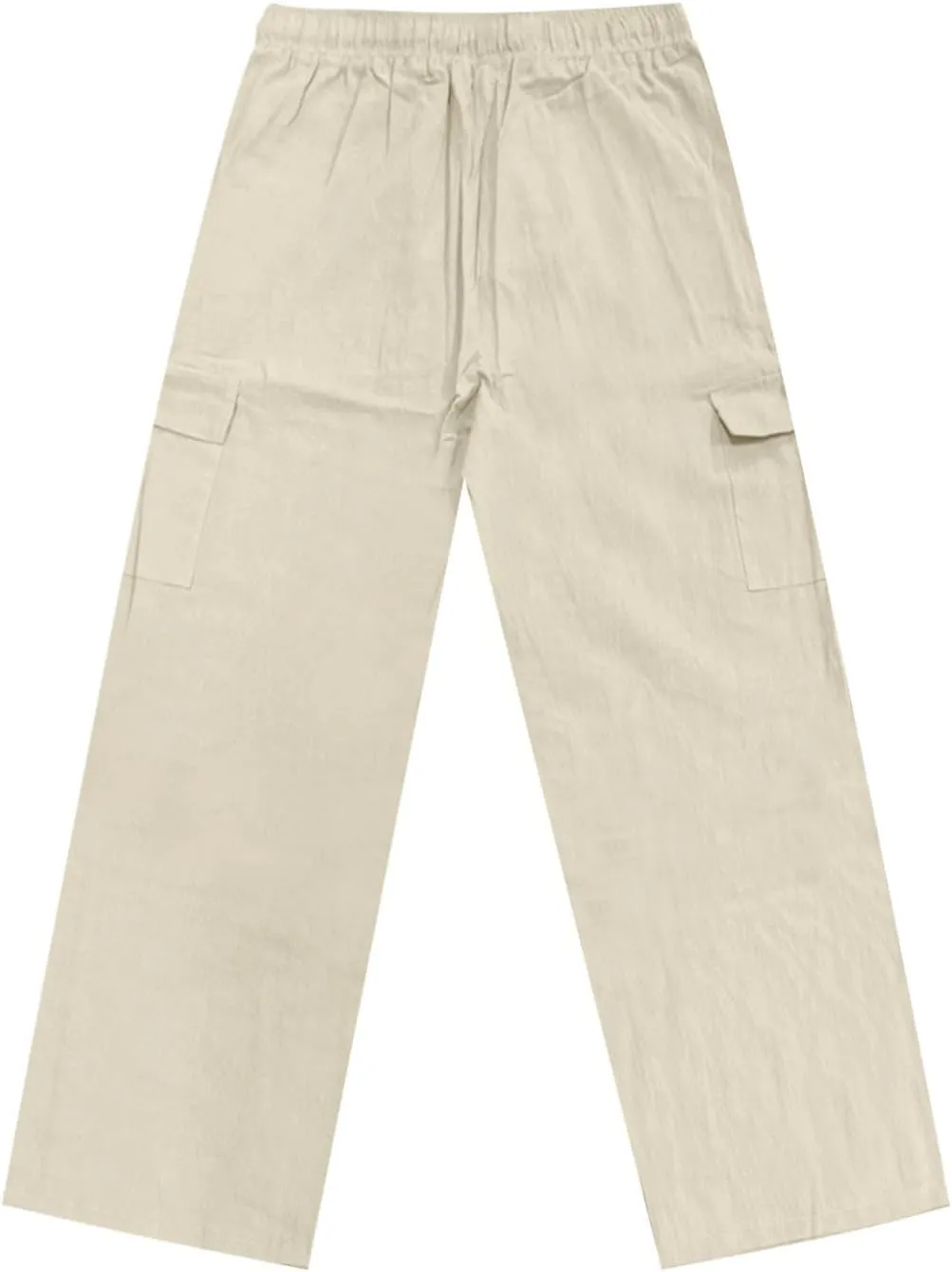Men's Cotton Linen Cargo Pants Breathable Elastic Waist Drawstring Casual Loose Summer Beach Pants 2025