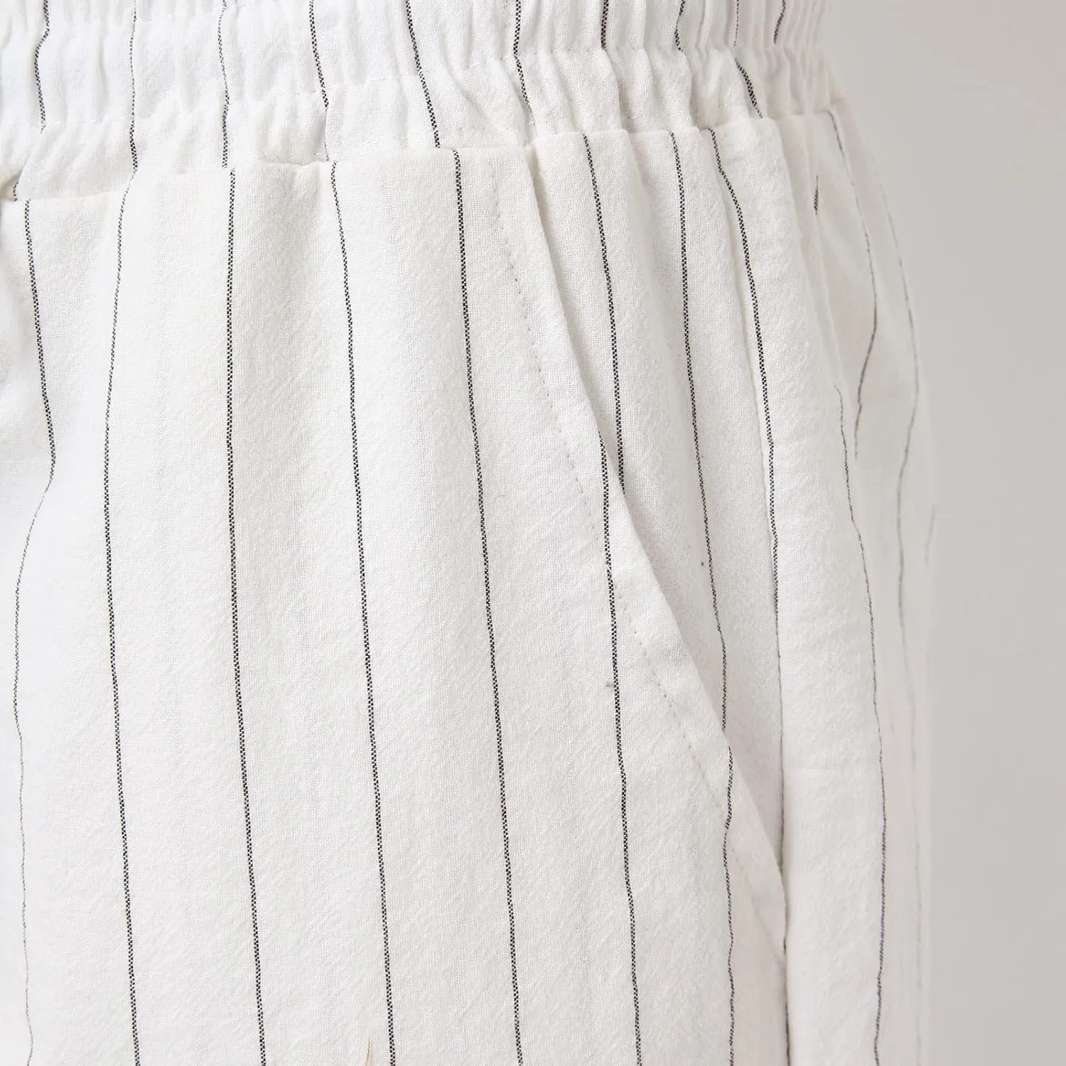 Men's Cotton Linen Pants Striped Beach Pants Baggy Fit Drawstring Sweatpants Breathable Casual Yoga Slacks Trousers
