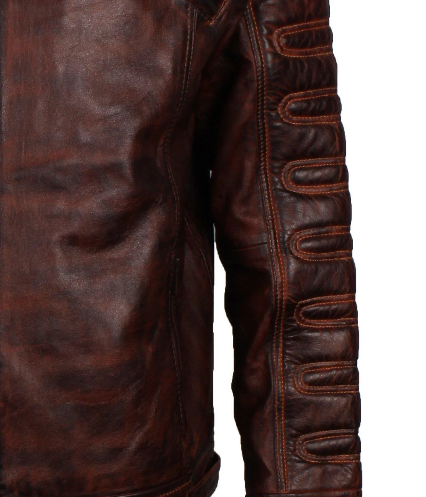 Men's Dark Brown Padded Waxed Genuine Leather Motorcycle Jacket