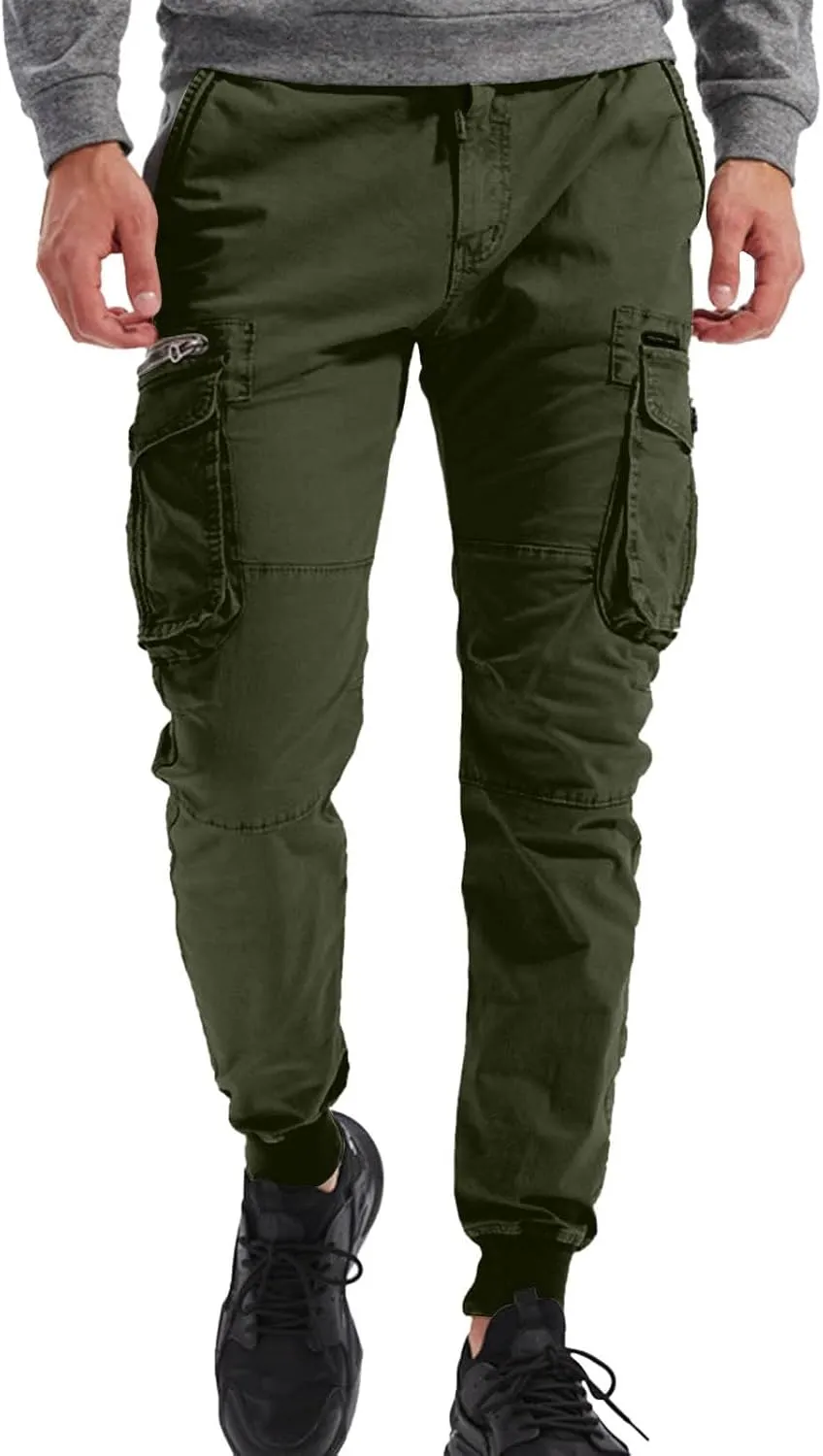 Mens Drawstring Cargo Pants Slim Fit Lightweight Track Trousers with Zip Pockets Cinch Bottom Tactical Pants Joggers
