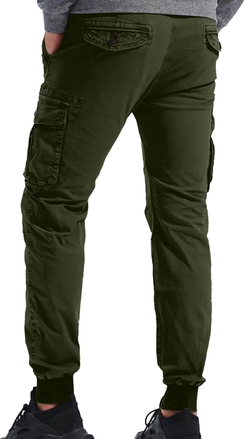 Mens Drawstring Cargo Pants Slim Fit Lightweight Track Trousers with Zip Pockets Cinch Bottom Tactical Pants Joggers