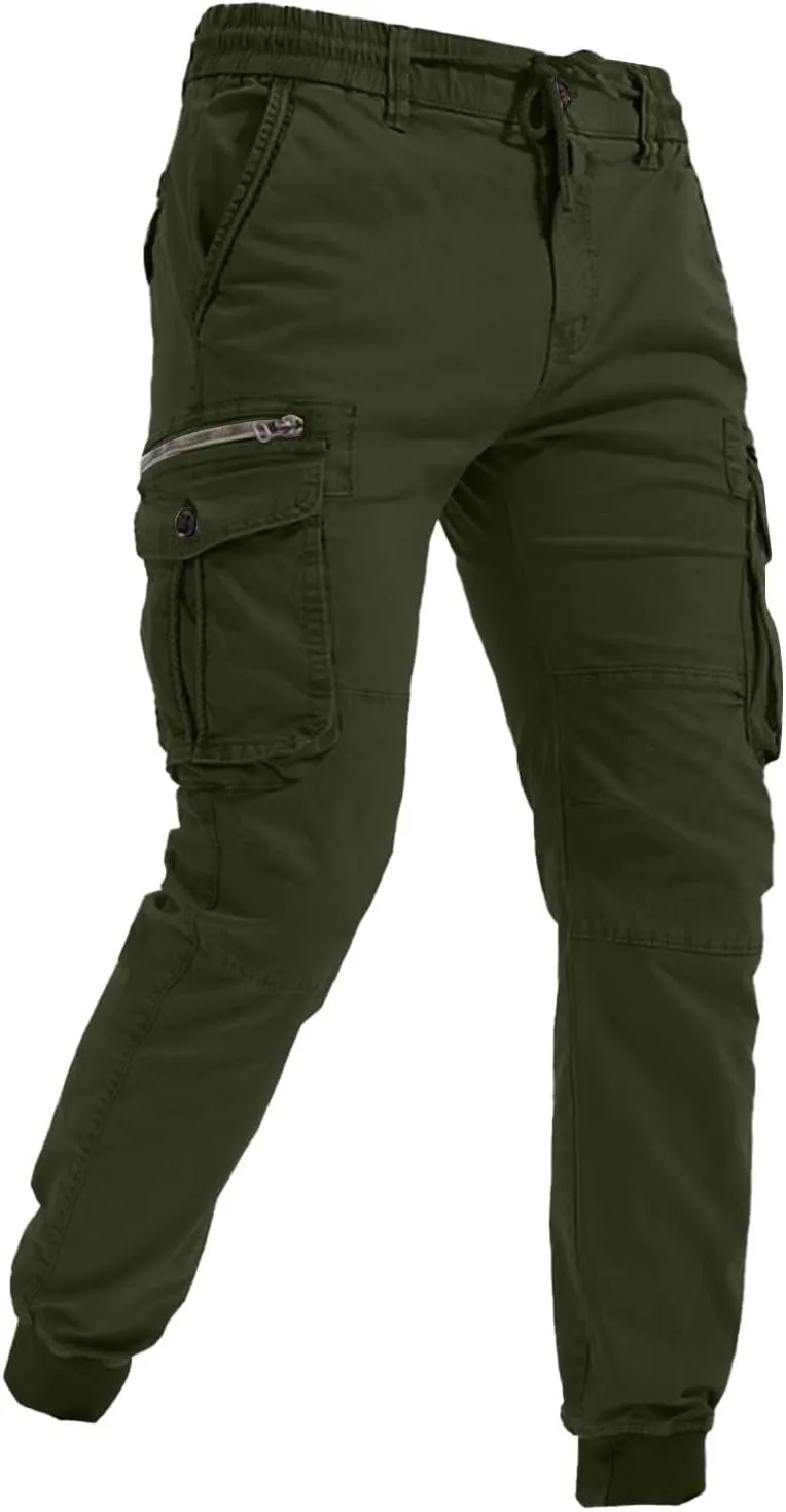 Mens Drawstring Cargo Pants Slim Fit Lightweight Track Trousers with Zip Pockets Cinch Bottom Tactical Pants Joggers