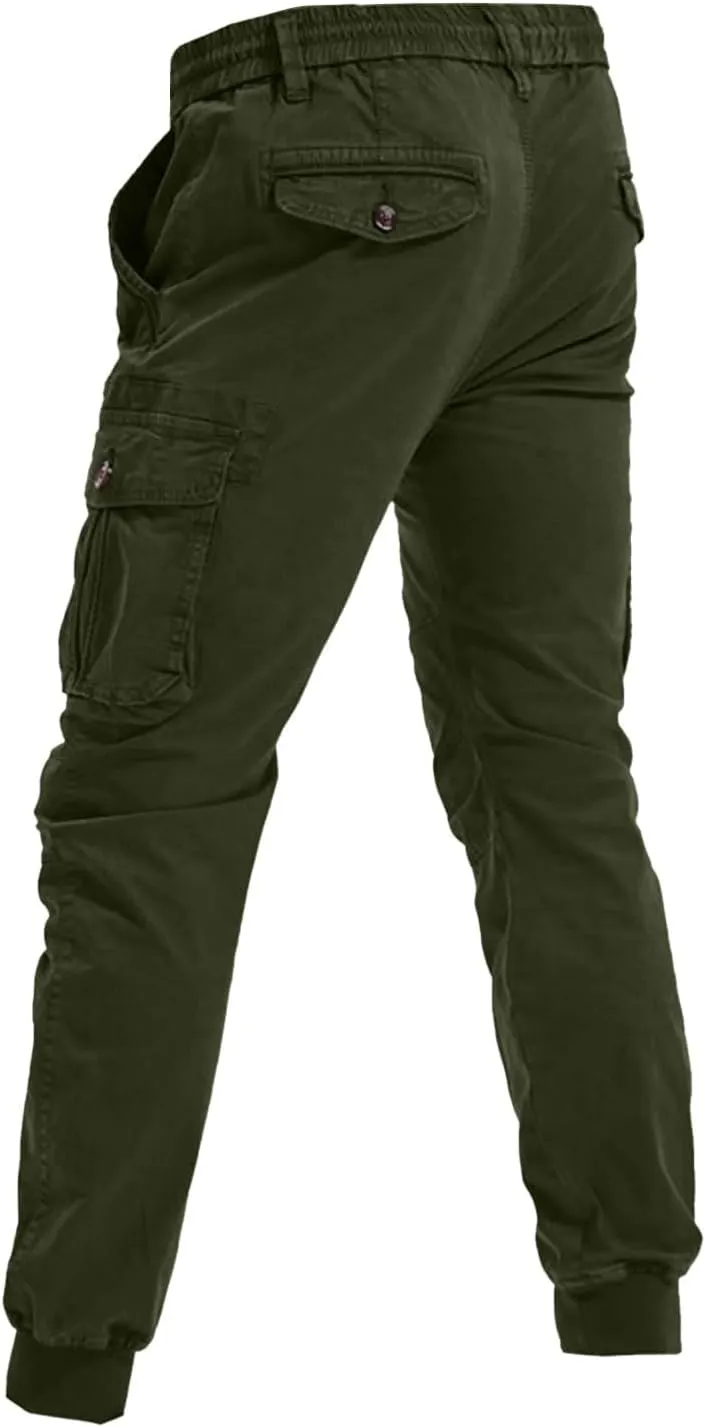Mens Drawstring Cargo Pants Slim Fit Lightweight Track Trousers with Zip Pockets Cinch Bottom Tactical Pants Joggers