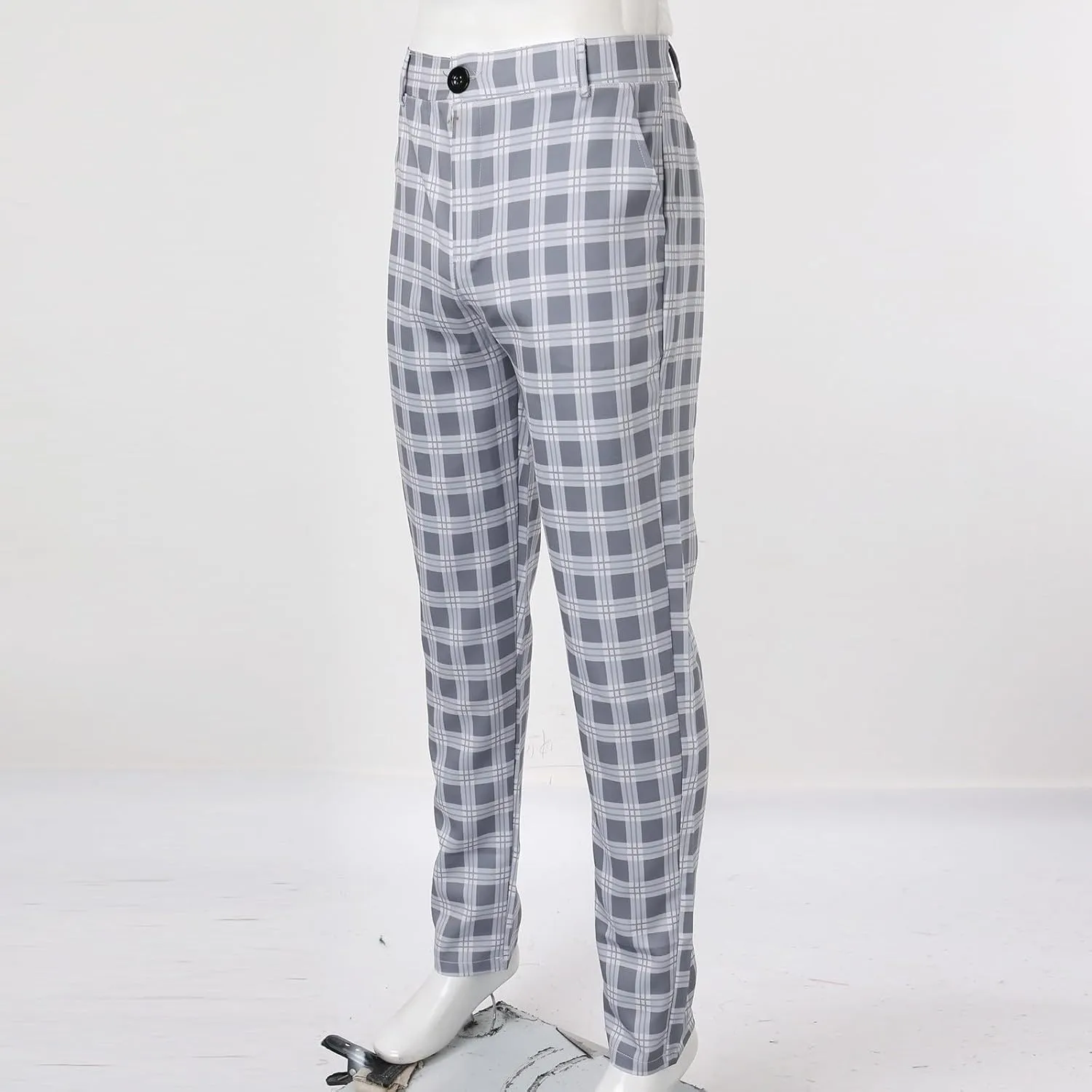 Mens Dress Pants Plaid Slim Fit Expandable Waist Work Sweatpants Business Casual Straight Leg Golf Comfort Suit Pants
